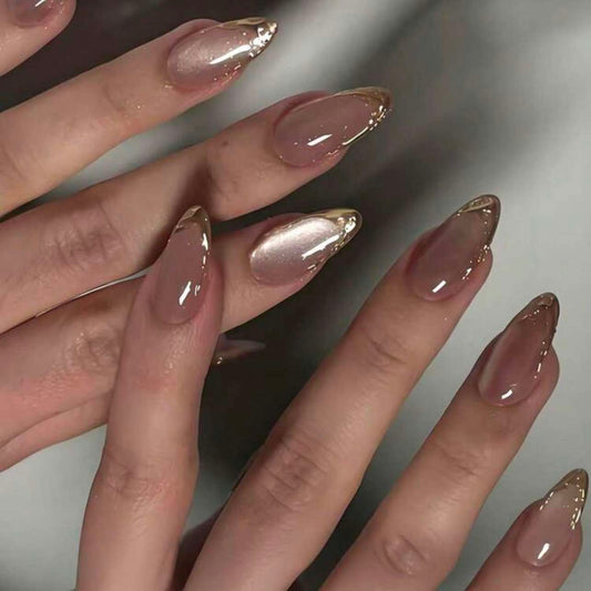 Cat Eye Gold French Tip Nails