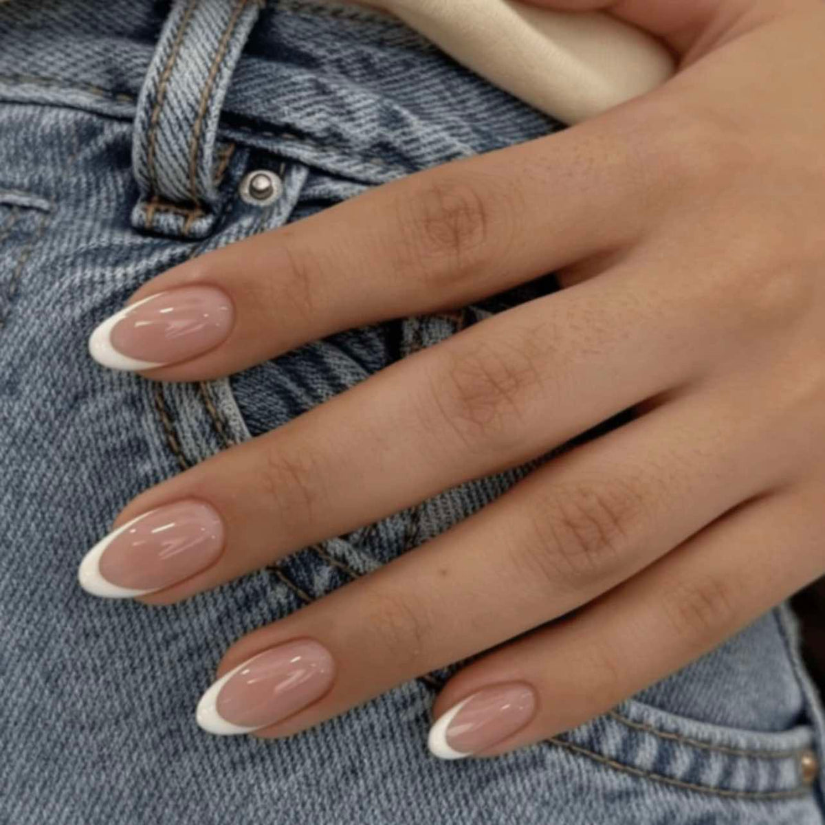 Short Oval White French Nails