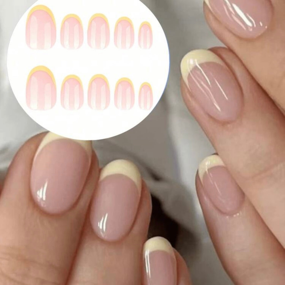 Short Oval Yellow French Nails