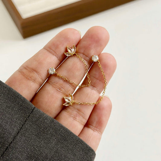 Lotus Chain Stud Earrings
